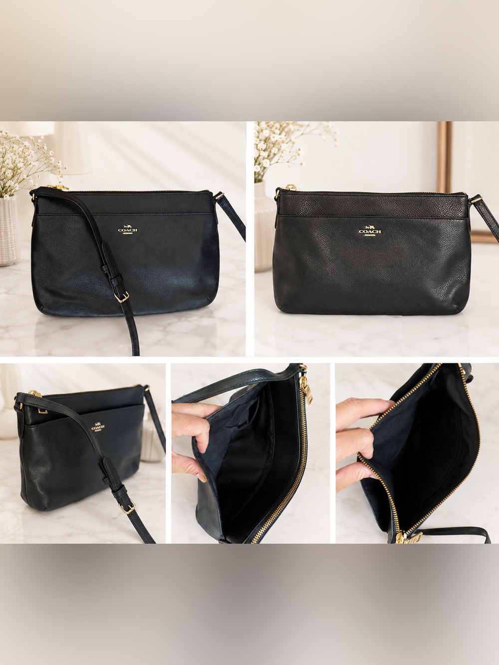 COACH Black Coach East/West Pop Crossbody in Crossgrain